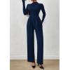 imagePRETTYGARDEN Long Sleeve Jumpsuit for Women Dressy Casual 2025 One Piece Mock Neck Jumpsuits Rompers Fall Outfits PocketsNavy Blue