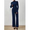 imagePRETTYGARDEN Long Sleeve Jumpsuit for Women Dressy Casual 2025 One Piece Mock Neck Jumpsuits Rompers Fall Outfits PocketsNavy Blue