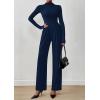 imagePRETTYGARDEN Long Sleeve Jumpsuit for Women Dressy Casual 2025 One Piece Mock Neck Jumpsuits Rompers Fall Outfits PocketsNavy Blue