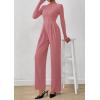imagePRETTYGARDEN Long Sleeve Jumpsuit for Women Dressy Casual 2025 One Piece Mock Neck Jumpsuits Rompers Fall Outfits PocketsPink
