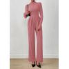 imagePRETTYGARDEN Long Sleeve Jumpsuit for Women Dressy Casual 2025 One Piece Mock Neck Jumpsuits Rompers Fall Outfits PocketsPink