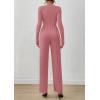 imagePRETTYGARDEN Long Sleeve Jumpsuit for Women Dressy Casual 2025 One Piece Mock Neck Jumpsuits Rompers Fall Outfits PocketsPink