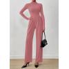 imagePRETTYGARDEN Long Sleeve Jumpsuit for Women Dressy Casual 2025 One Piece Mock Neck Jumpsuits Rompers Fall Outfits PocketsPink