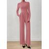 imagePRETTYGARDEN Long Sleeve Jumpsuit for Women Dressy Casual 2025 One Piece Mock Neck Jumpsuits Rompers Fall Outfits PocketsPink