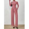 imagePRETTYGARDEN Long Sleeve Jumpsuit for Women Dressy Casual 2025 One Piece Mock Neck Jumpsuits Rompers Fall Outfits PocketsPink