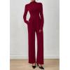 imagePRETTYGARDEN Long Sleeve Jumpsuit for Women Dressy Casual 2025 One Piece Mock Neck Jumpsuits Rompers Fall Outfits PocketsWine Red