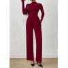 imagePRETTYGARDEN Long Sleeve Jumpsuit for Women Dressy Casual 2025 One Piece Mock Neck Jumpsuits Rompers Fall Outfits PocketsWine Red