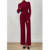 imagePRETTYGARDEN Long Sleeve Jumpsuit for Women Dressy Casual 2025 One Piece Mock Neck Jumpsuits Rompers Fall Outfits PocketsWine Red