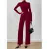 imagePRETTYGARDEN Long Sleeve Jumpsuit for Women Dressy Casual 2025 One Piece Mock Neck Jumpsuits Rompers Fall Outfits PocketsWine Red