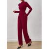 imagePRETTYGARDEN Long Sleeve Jumpsuit for Women Dressy Casual 2025 One Piece Mock Neck Jumpsuits Rompers Fall Outfits PocketsWine Red