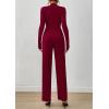 imagePRETTYGARDEN Long Sleeve Jumpsuit for Women Dressy Casual 2025 One Piece Mock Neck Jumpsuits Rompers Fall Outfits PocketsWine Red