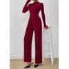 imagePRETTYGARDEN Long Sleeve Jumpsuit for Women Dressy Casual 2025 One Piece Mock Neck Jumpsuits Rompers Fall Outfits PocketsWine Red