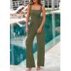 imagePRETTYGARDEN Summer Sleeveless Jumpsuits for Women Dressy Square Neck Wide Leg Pants Knitted One Piece Rompers with PocketsLight Army Green