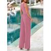 imagePRETTYGARDEN Summer Sleeveless Jumpsuits for Women Dressy Square Neck Wide Leg Pants Knitted One Piece Rompers with PocketsPink