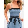 imagePRETTYGARDEN Womens Summer Boho Jumpsuits One Piece Beach Vacation Outfits Spaghetti Strap Wide Leg Pants RompersBlue Black Floral
