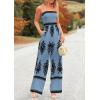 imagePRETTYGARDEN Womens Summer Boho Jumpsuits One Piece Beach Vacation Outfits Spaghetti Strap Wide Leg Pants RompersBlue Black Floral