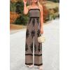 imagePRETTYGARDEN Womens Summer Boho Jumpsuits One Piece Beach Vacation Outfits Spaghetti Strap Wide Leg Pants RompersKhaki Black Floral