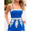 imagePRETTYGARDEN Womens Summer Boho Jumpsuits One Piece Beach Vacation Outfits Spaghetti Strap Wide Leg Pants RompersRoyal Blue White Floral