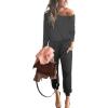 imagePRETTYGARDEN Jumpsuits for Women Dressy 2025 Fall Long Sleeve Off Shoulder Elastic Waist Rompers One Piece Travel OutfitsBlack Grey