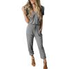imagePRETTYGARDEN Jumpsuits for Women Dressy 2025 Summer Casual Short Sleeve Romper Spring Airport Beach Vacation Travel OutfitsGrey