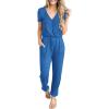 imagePRETTYGARDEN Jumpsuits for Women Dressy 2025 Summer Casual Short Sleeve Romper Spring Airport Beach Vacation Travel OutfitsGrey Blue