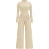 imagePRETTYGARDEN Long Sleeve Jumpsuit for Women Dressy Casual 2025 One Piece Mock Neck Jumpsuits Rompers Fall Outfits PocketsBeige