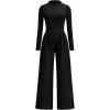imagePRETTYGARDEN Long Sleeve Jumpsuit for Women Dressy Casual 2025 One Piece Mock Neck Jumpsuits Rompers Fall Outfits PocketsBlack
