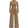 imagePRETTYGARDEN Long Sleeve Jumpsuit for Women Dressy Casual 2025 One Piece Mock Neck Jumpsuits Rompers Fall Outfits PocketsCamel