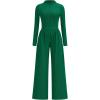 imagePRETTYGARDEN Long Sleeve Jumpsuit for Women Dressy Casual 2025 One Piece Mock Neck Jumpsuits Rompers Fall Outfits PocketsGreen