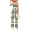 imagePRETTYGARDEN Womens Summer Boho Jumpsuits One Piece Beach Vacation Outfits Spaghetti Strap Wide Leg Pants RompersGrey Green Apricot Floral
