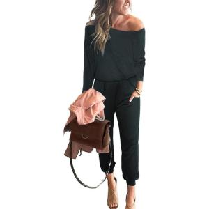 imagePRETTYGARDEN Jumpsuits for Women Dressy 2025 Fall Long Sleeve Off Shoulder Elastic Waist Rompers One Piece Travel OutfitsAblack