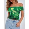 imagePRETTYGARDEN Summer Tops for Women 2025 Off Shoulder Short Sleeve Ruched Slim Fit Shirts Blouses Y2K Going Out TopFloral Green