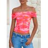 imagePRETTYGARDEN Summer Tops for Women 2025 Off Shoulder Short Sleeve Ruched Slim Fit Shirts Blouses Y2K Going Out TopFloral Pink