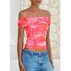 imagePRETTYGARDEN Summer Tops for Women 2025 Off Shoulder Short Sleeve Ruched Slim Fit Shirts Blouses Y2K Going Out TopFloral Pink