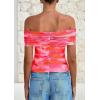 imagePRETTYGARDEN Summer Tops for Women 2025 Off Shoulder Short Sleeve Ruched Slim Fit Shirts Blouses Y2K Going Out TopFloral Pink