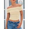 imagePRETTYGARDEN Summer Tops for Women 2025 Off Shoulder Short Sleeve Ruched Slim Fit Shirts Blouses Y2K Going Out TopLight Apricot
