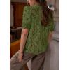 imagePRETTYGARDEN Womens 2025 Spring Lace Tops Short Puff Sleeve Casual Dressy Blouses Eyelet Crew Neck Button Down ShirtsArmy Green