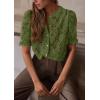 imagePRETTYGARDEN Womens 2025 Spring Lace Tops Short Puff Sleeve Casual Dressy Blouses Eyelet Crew Neck Button Down ShirtsArmy Green