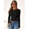 imagePRETTYGARDEN Womens 2025 Summer Fall Long Sleeve Shirts Ribbed Knit Fitted Basic Tee Going Out Tops Underscrub Casual OutfitsBlack