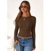 imagePRETTYGARDEN Womens 2025 Summer Fall Long Sleeve Shirts Ribbed Knit Fitted Basic Tee Going Out Tops Underscrub Casual OutfitsBrown
