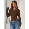 imagePRETTYGARDEN Womens 2025 Summer Fall Long Sleeve Shirts Ribbed Knit Fitted Basic Tee Going Out Tops Underscrub Casual OutfitsBrown