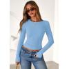 imagePRETTYGARDEN Womens 2025 Summer Fall Long Sleeve Shirts Ribbed Knit Fitted Basic Tee Going Out Tops Underscrub Casual OutfitsLight Blue