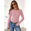 imagePRETTYGARDEN Womens 2025 Summer Fall Long Sleeve Shirts Ribbed Knit Fitted Basic Tee Going Out Tops Underscrub Casual OutfitsPink