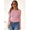 imagePRETTYGARDEN Womens 2025 Summer Fall Long Sleeve Shirts Ribbed Knit Fitted Basic Tee Going Out Tops Underscrub Casual OutfitsPink