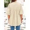 imagePRETTYGARDEN Womens 2025 Summer Short Lantern Sleeve Tops Loose Fit Button Down Shirt Pleated V Neck Blouses Trendy ClothesApricot