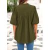 imagePRETTYGARDEN Womens 2025 Summer Short Lantern Sleeve Tops Loose Fit Button Down Shirt Pleated V Neck Blouses Trendy ClothesArmy Green