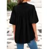imagePRETTYGARDEN Womens 2025 Summer Short Lantern Sleeve Tops Loose Fit Button Down Shirt Pleated V Neck Blouses Trendy ClothesBlack