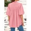 imagePRETTYGARDEN Womens 2025 Summer Short Lantern Sleeve Tops Loose Fit Button Down Shirt Pleated V Neck Blouses Trendy ClothesPink