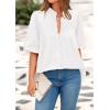 imagePRETTYGARDEN Womens 2025 Summer Short Lantern Sleeve Tops Loose Fit Button Down Shirt Pleated V Neck Blouses Trendy ClothesWhite