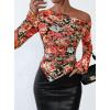 imagePRETTYGARDEN Womens Fall Trendy Off Shoulder Y2k Tops 2025 Tie Dye Mesh Long Sleeve Shirts Asymmetrical Ruched Floral BlouseFloral Black Multicolored